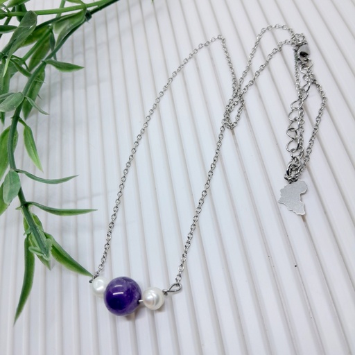 Natural Amethyst gemstone necklace on stainless steel wire