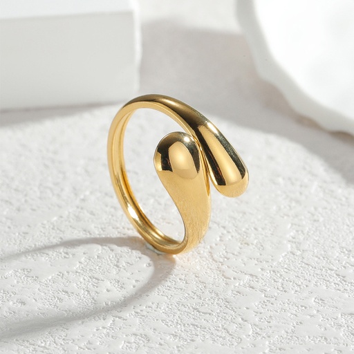 [ring27] Gold Stainless Steel C-shaped Teardrop Open Ring