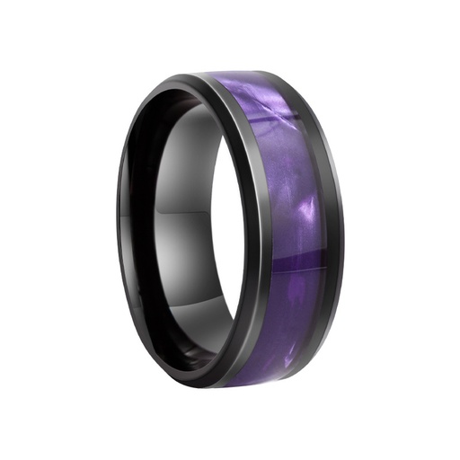 [ASUD89486] Black Plated + Purple Shell Titanium Steel Contrast Color Ring - Size #7