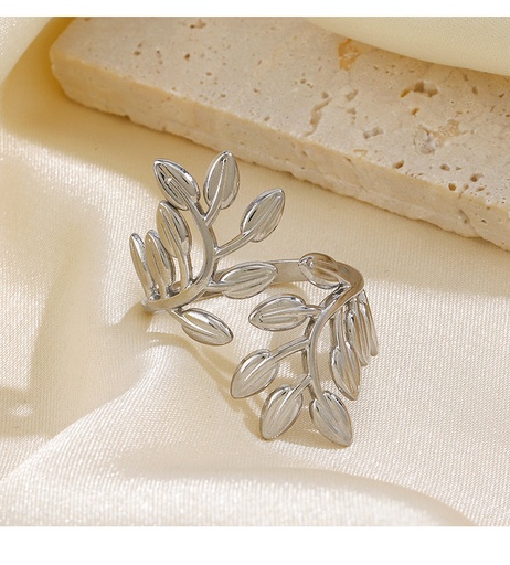 [ring34] Stainless Steel Leaf Open Ring