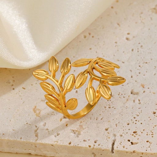[ring35] Gold Stainless Steel Leaf Open Ring