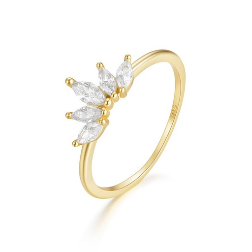 [ring37] Gold Plated 925 Sterling Silver ring with cubic zirconia stones - Size #8