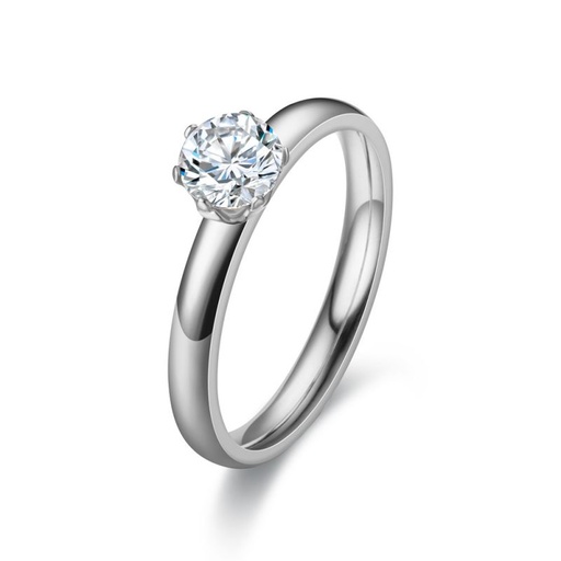 [ASUD95657] 3mm wide Stainless Steel Ring with cubic zirconia stone - Size #6