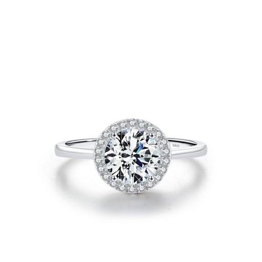 [ring42] 925 Sterling Silver Ring with Round Cubic Zirconia - Size #6