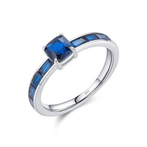 [ring46] 925 Sterling Silver ring with dark blue square Cubic Zirconia stones - Size #8