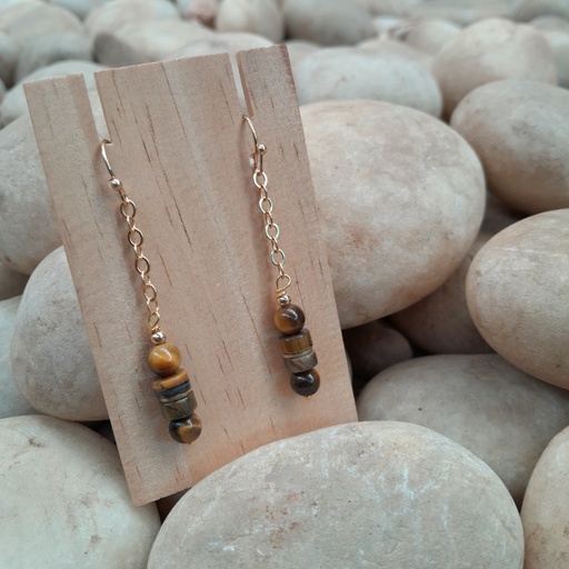 [gse03] Natural 6mm tiger eye dangle earring hooks