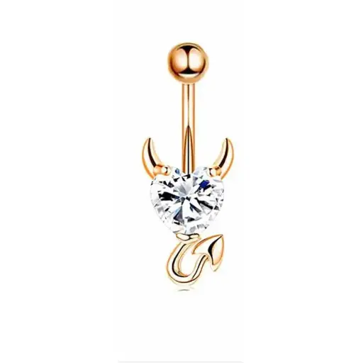 [bel29] Stainless Steel devil belly ring with cubic zirconia stone 